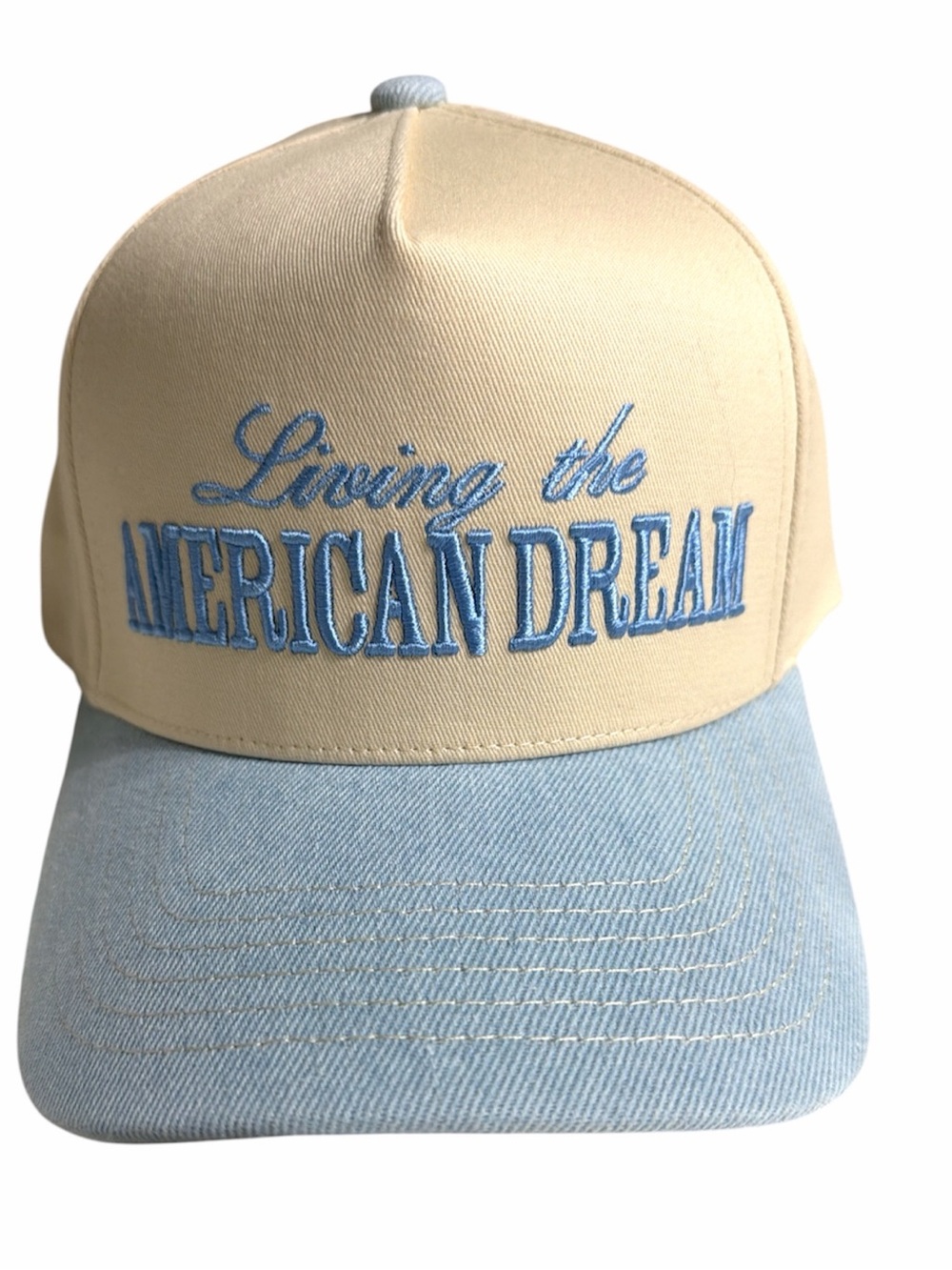 NWOT C.C. Living the American Dream Beige and Light Blue Cap